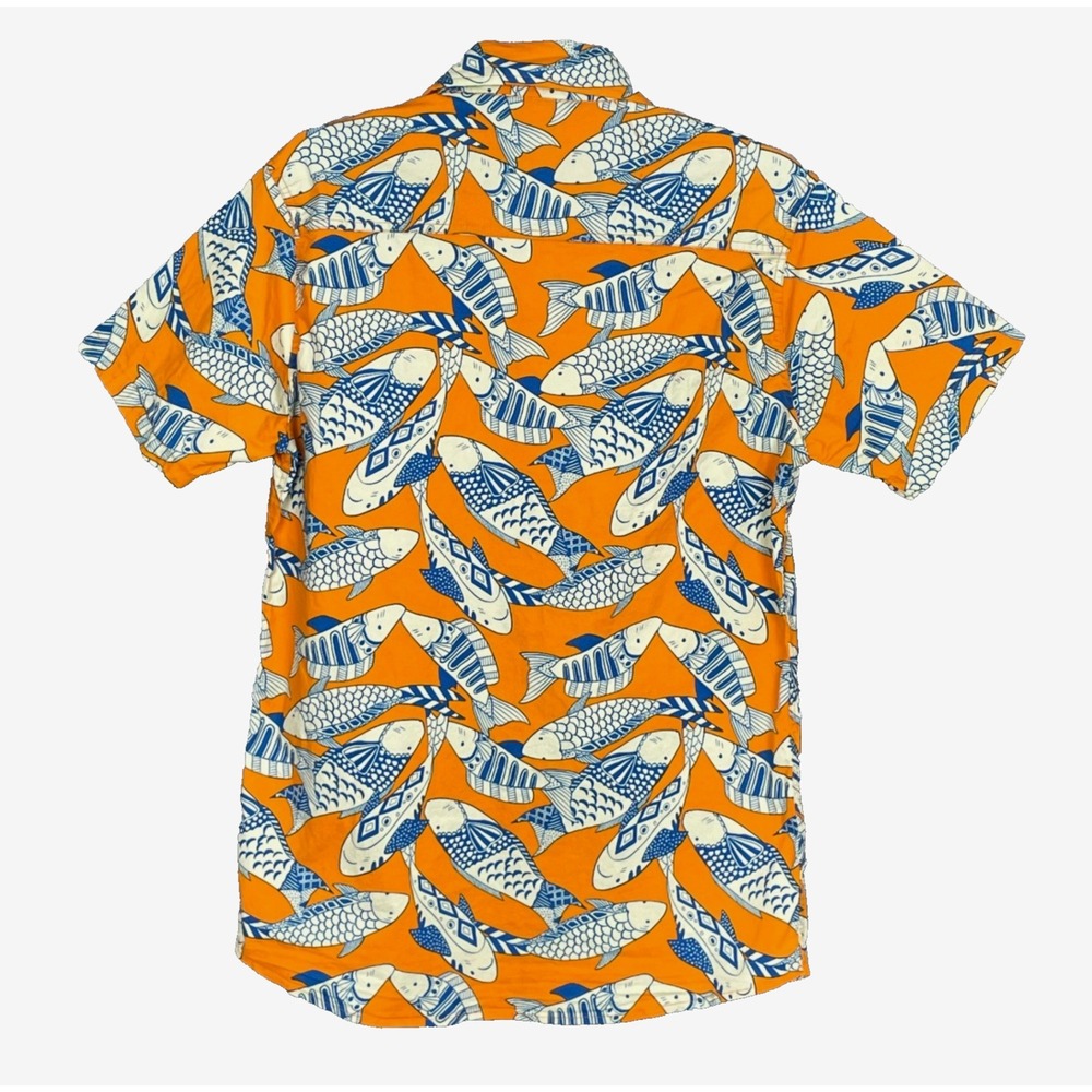 Pop Art Koi Fish Graphic Print Button Up Shirt Mens S Novelty Beachy Resortwear - Picture 3 of 8